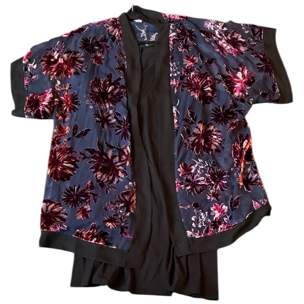 Hippie bohemian beautiful blue burnout sheer kimono shawl robe size 1X